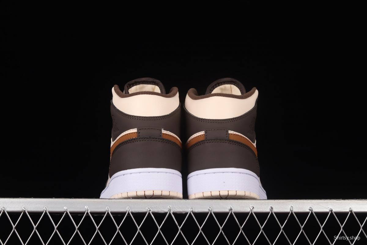 Air Jordan 1 Mid beige brown vintage basketball shoes DO6699-200