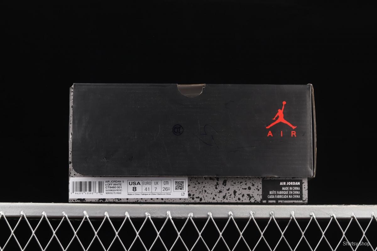 OFF-White x Air Jordan 5 Black Sail 3M reflective basketball shoes CT8480-001