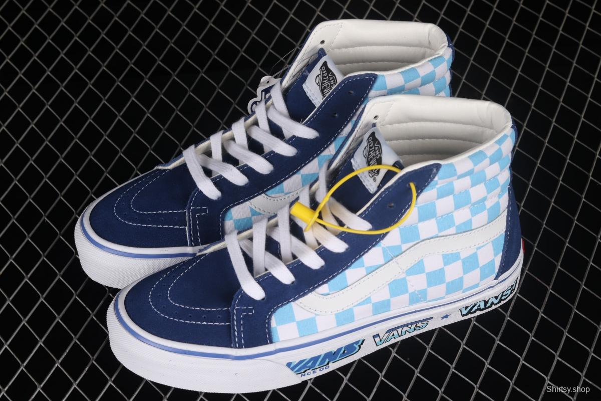 Vans SK8 Hi 38 DX Anaheim blue and white checkered high-top casual board shoes VN0A5KRIA5I