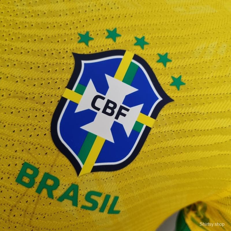 2022 Brazil Player Version Classic Yellow Soccer Jersey