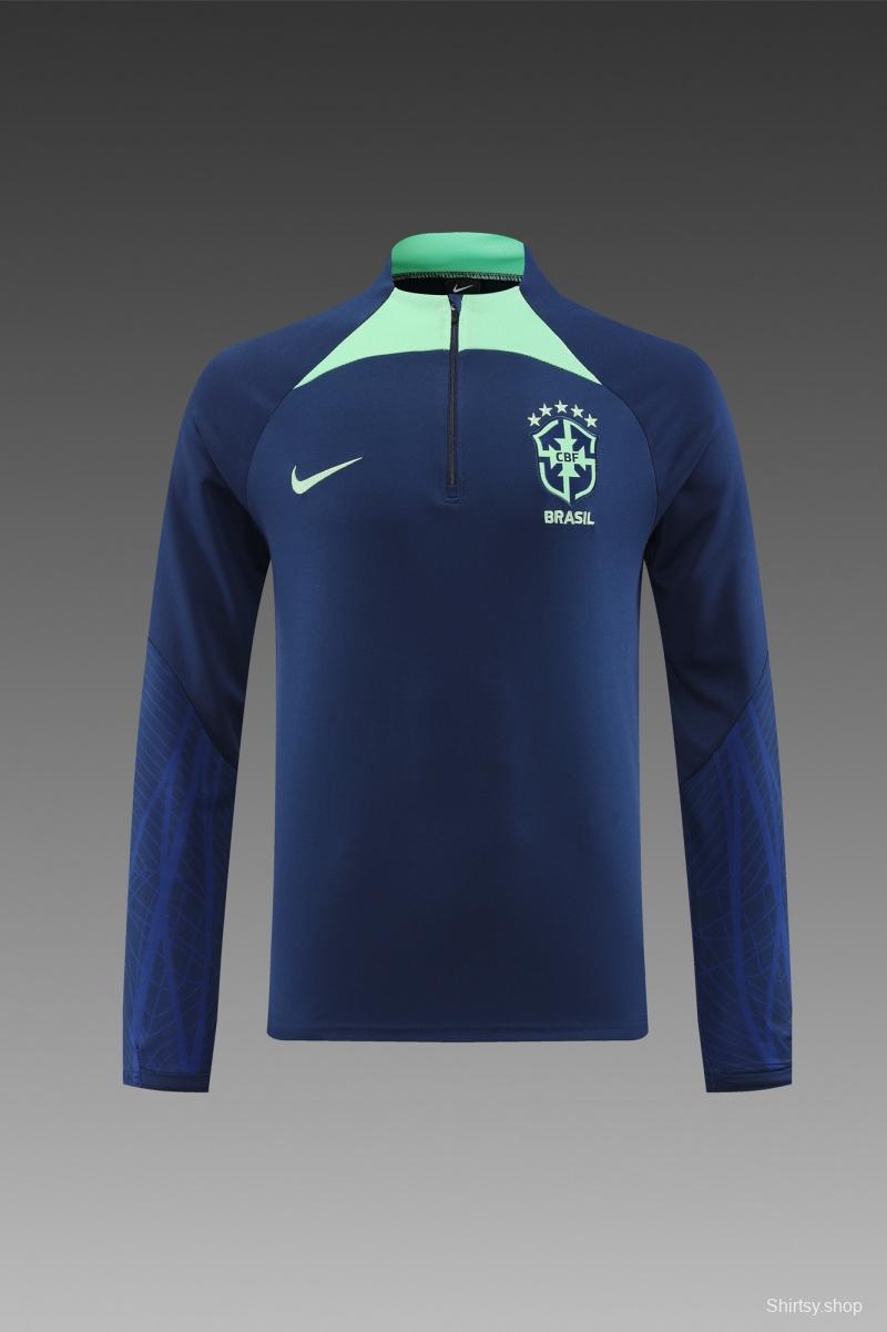 2022 Brazil Navy Half Zipper Tracksuit