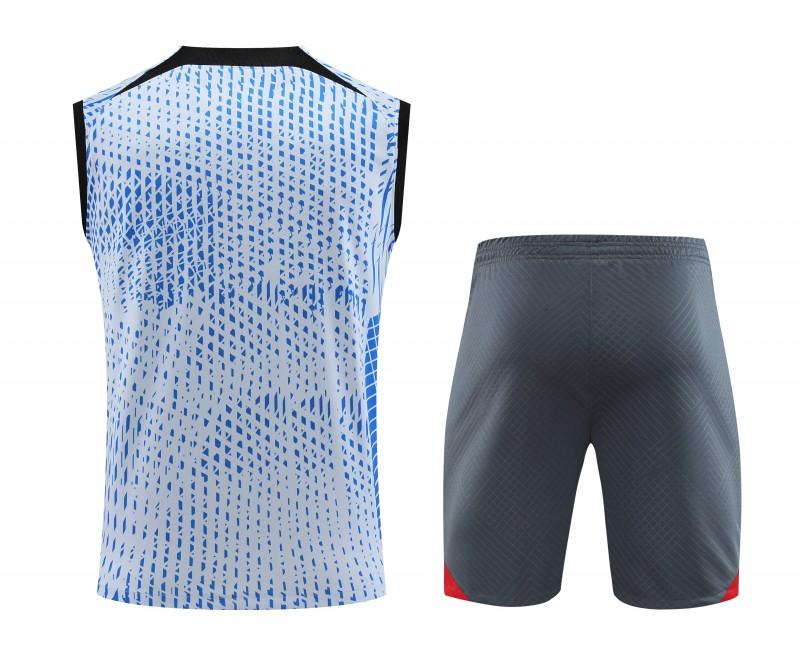 23-24 Liverpool Blue White Grid Vest Jersey+Shorts